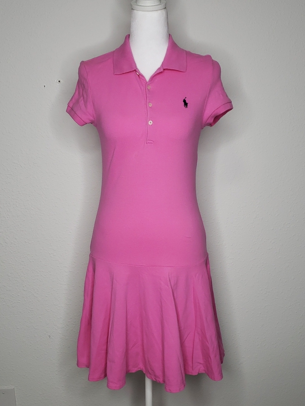 Polo Ralph Lauren Cotton Stretch Button Tennis Prep Knit Midi Dress Size L Pink